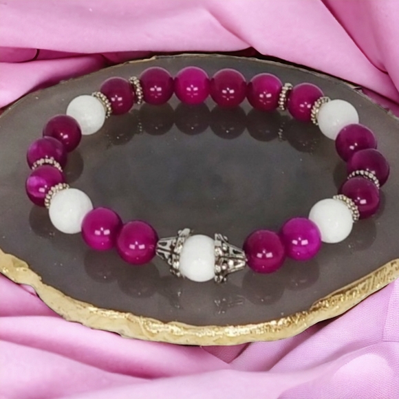 Purple Sugilite & White Jade Crystal Bracelet Power Mini Mala Energy Yoga Y2K - Picture 1 of 9